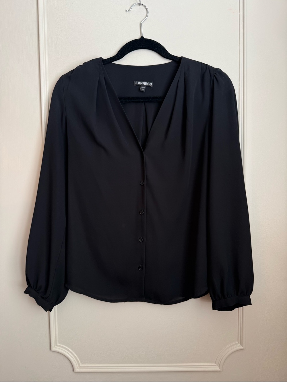 Express Black V-Neck Button-up Blouse